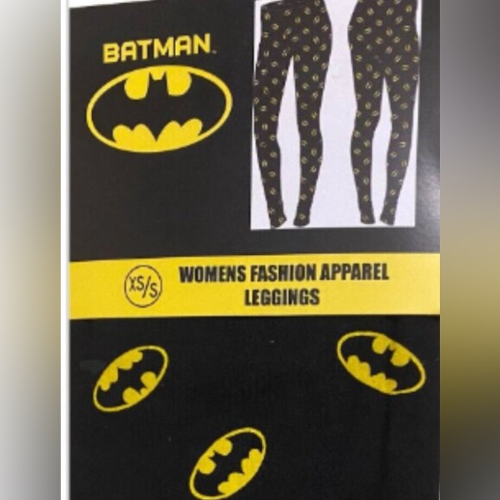 Halloween Batman Bats Juniors Leggings BIOWORLD Size XS / S Cotton Black Yellow
